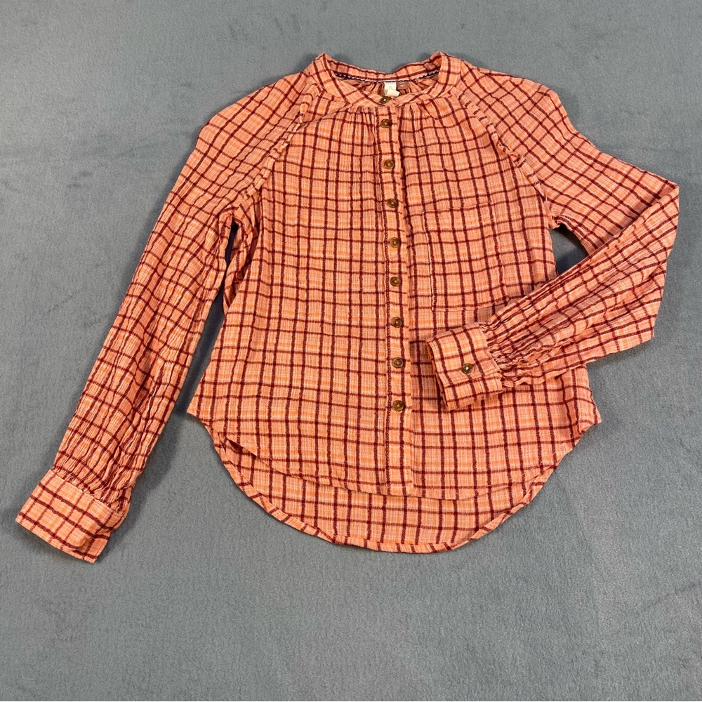 Pilcro Orange Plaid Button-Front Long-Sleeve Blouse